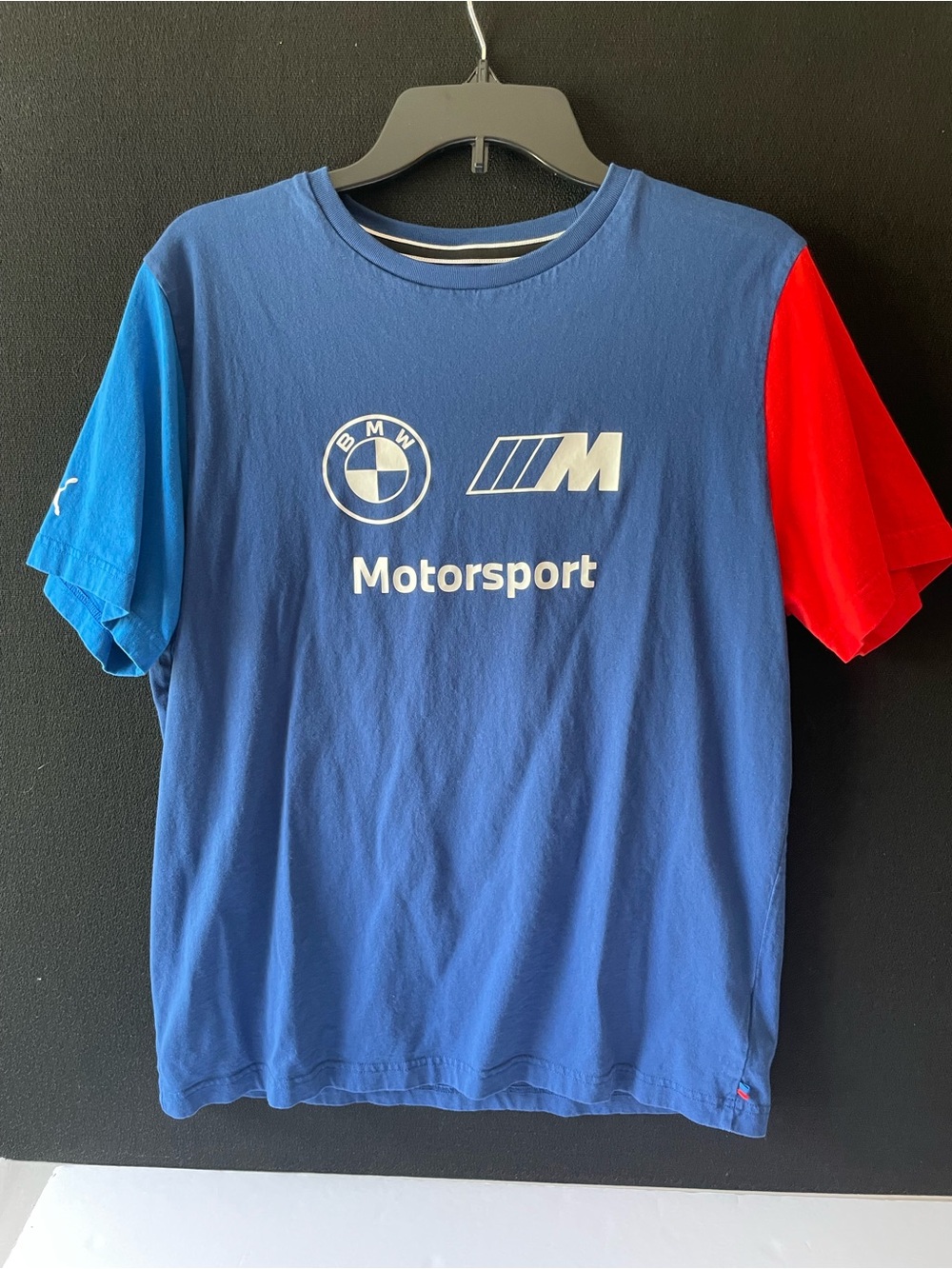 Puma Colorblock Blue Tee with Red & Light Blue Sleeves
